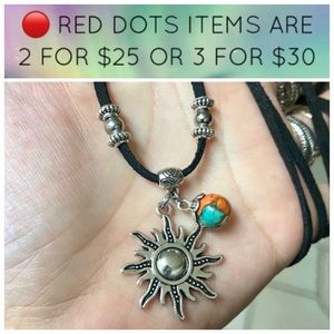 🔴 Silver sun black suede cord jasper necklace